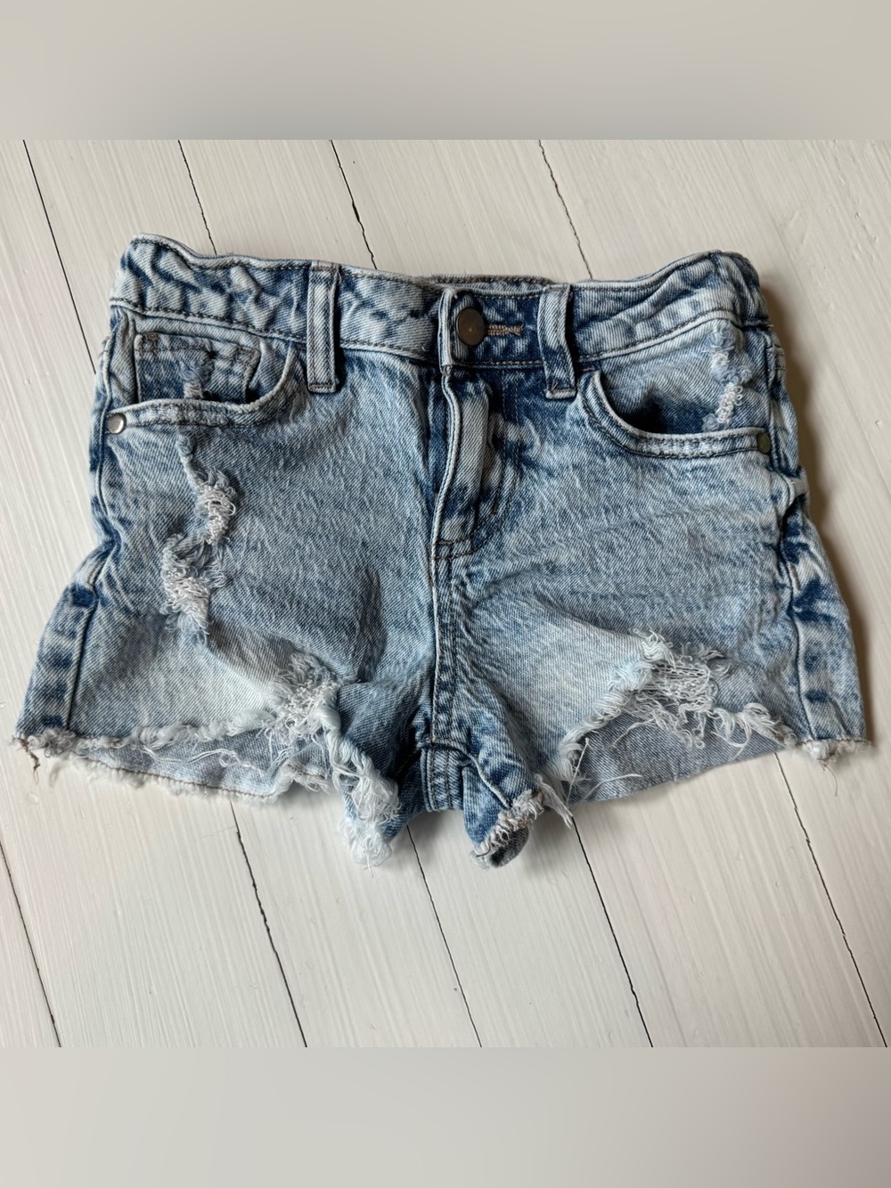 GB Girls Distressed Denim Shorts Size 6X Light Wash Stretch Raw Hem
